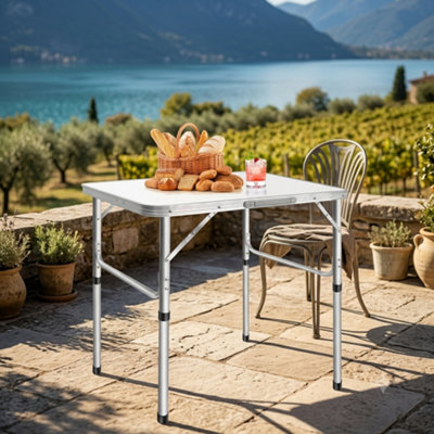  - 75Cm Portable Adjustable Aluminium Folding Table2.5Ft Compact Camping & Picnic Table For GardenBbqHomework & Outdoor Use