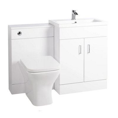 Nes Home Nanuya 1100mm Floor Standing White VanityBasin & Btw Rimless Toilet from B&Q