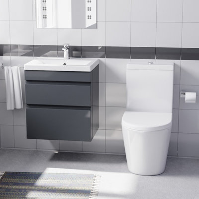 Nes Home 500mm Wall Hung Basin 2 Drawers Handless With Basin & Toilet from B&Q