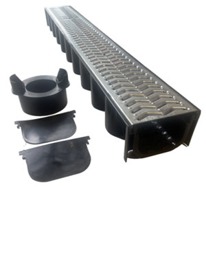 2X Polydrain Domestic Galvanised Drainage Channel A151000mm X 129mm X 79mm 2X End Caps & 1X Outlet from B&Q