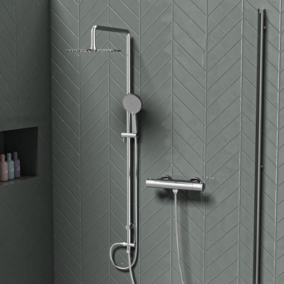 Round Overhead & Hand Shower, Thermostatic Valve Single Outlet - Chrome - Image 4