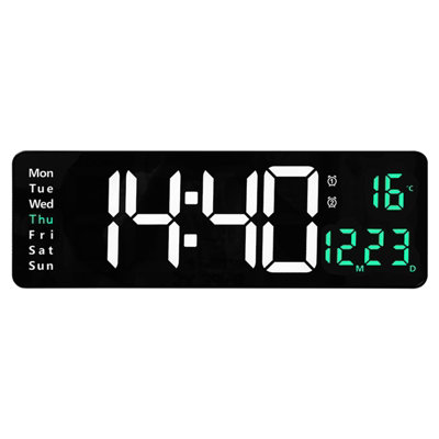 B&Q 1 Pack Led Digital Wall Clock With Remote Control, Timer, Countdown Date, Day Of The Week And Temperature - For Home, Kitchen, Gym