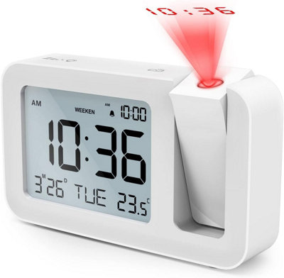 B&Q 1 Pack Projection Alarm Clock Radio, Clocks, 3.8" Lcd Digital Projector 4 Brightness Levels, 9-Minute Snooze, 2 Sounds, For