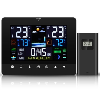 B&Q 1 Pack Weather Station With Indoor Outdoor Sensor, Multifunctional Wireless Touchscreen Temperature Humidity Atmospheric Pressure