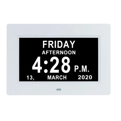 B&Q 1 Pack White 7-Inch Digital Clock, Photo Frame, Calendar With Oversized Font, Ips Screen, Hd