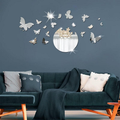 B&Q 3D Mirror Wall Stickers, Decorative Acrylic Adhesive Wall Decals, Removable Diy Decoration
