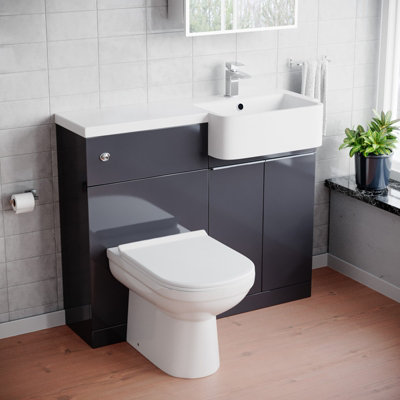 Nes Home 1000mm Dark Grey Right Hand Freestanding Cabinet With BasinWc Unit & Toilet from B&Q