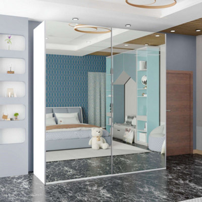 Sliding Wardrobes 4 U LTD Sliding Wardrobes 4U Lowry Full Mirror Sliding 2&3 Door Wardrobe In 3 Color And Sizes - White W2000mm,h2170mm