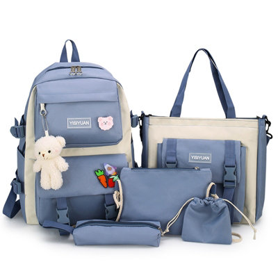 B&Q Set Of 5 Kids Backpacks Large Capacity Blue