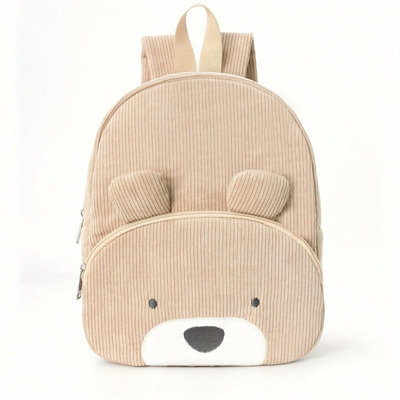 B&Q Soft Lightweight Corduroy Bear Backpack For Preschool Children