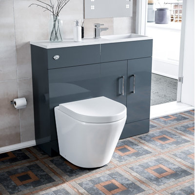 Nes Home Grey 1000mm Freestanding Slimline Vanity Basin Wc Unit & Btw Toilet from B&Q