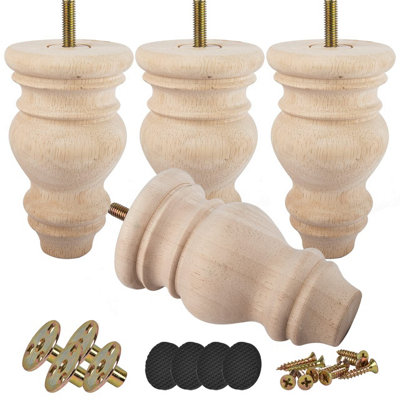  - Btowin 4.8 Inch / 12 Cm Unfinished Wooden Bun Feet4 Pcs Solid Wood Furniture Legs With Threaded M 8 Hanger Bolts & Mounting