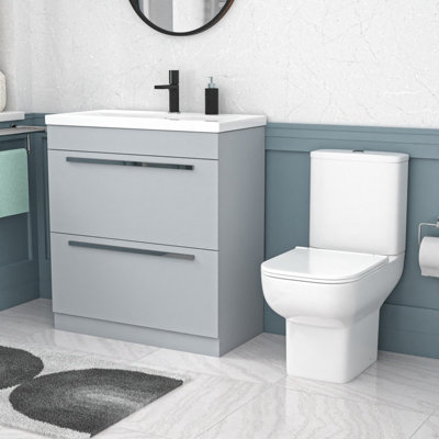 B&Q -  800mm Matte Grey Drawers Basin Vanity Unit Square Close Coupled Toilet
