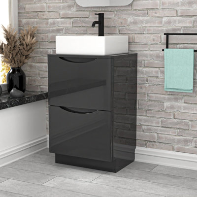 B&Q -  500mm Anthracite Bathroom 2 Drawers Vanity & Worktop With Square Basin