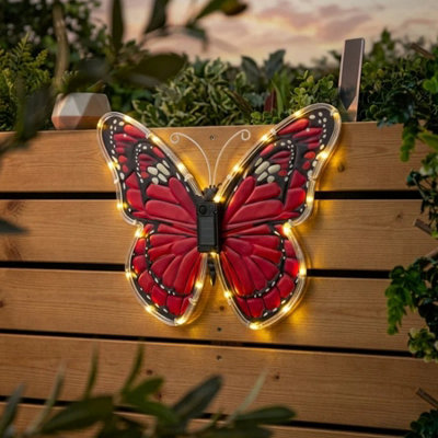 Garden Greatness Scarlet Solar Butterfly Garden Wall Art Light from B&Q