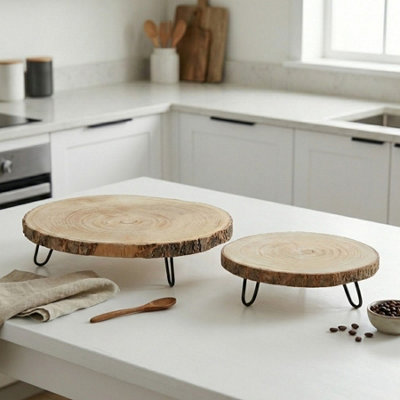 Garden Greatness Wooden Log Serving Plate Duo Led from B&Q