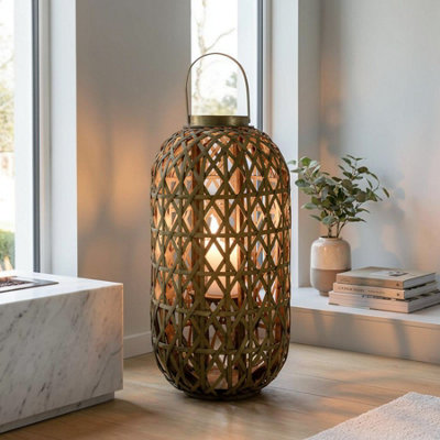 Garden Greatness Large Oval Bamboo Led Lantern Glass from B&Q