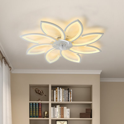 87cm Dia Modern Flower Shape Ceiling Fan with LED Light and Remote Control