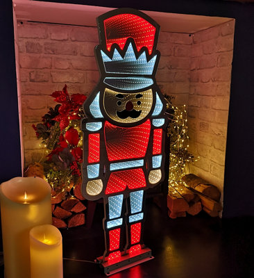 87cm Infinity Light up Standing Nutcracker Christmas Decoration with Red & White LEDs on Metal Base