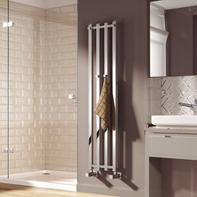 Reina Todi Heated Vertical Towel Rail With Hooks1200 X 260 mmChrome from B&Q