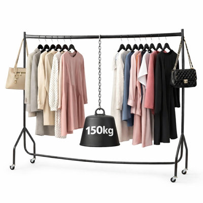 B&Q -  Extra Strong Heavy Duty Metal Clothes Rail With Lockable Wheels 5Ft X 5Ft In Black