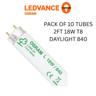 Osram 2Ft 18W T8 Fluorescent Tube Coolwhite Light 4000K Pack Of 10 from B&Q