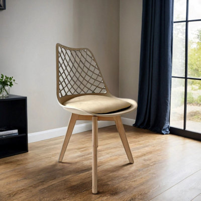 PureLifestyleWonders Taupe Brown Dining Chair With Wooden Legs Alma from B&Q