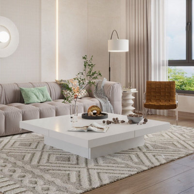 PureLifestyleWonders Designer White Modern Coffee Table With Storage High Gloss Effect Frias from B&Q