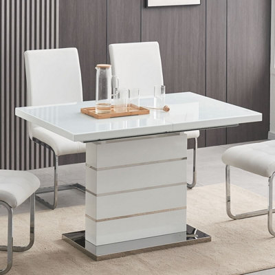 Purelifestylewonders White Modern Extending Dining Table In High Gloss Frias 120Cm
