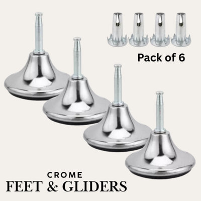 Chrome Feet Bed Legs Gliders Glides Castor For Divan Bed Base Sofa Chair OttomanPack Of 6 from B&Q