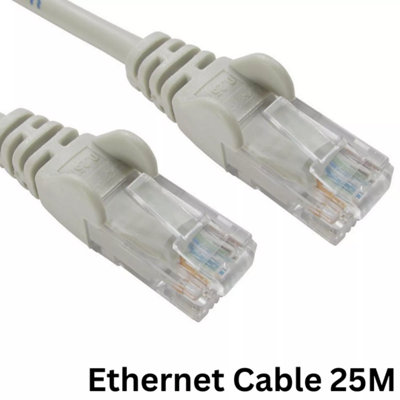 B&Q 25M Cat5E Ethernet Network Cable Internet Broadband Utp Patch Lead Lot - Grey