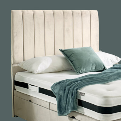 Urban TexturesApollo 26" High Velvet Fabric Upholstered Bed Panelled HeadboardCream from B&Q