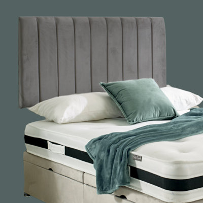 Urban TexturesApollo 26" High Velvet Fabric Upholstered Bed Panelled HeadboardGrey from B&Q