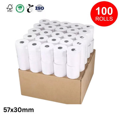 100 Thermal Rolls Cash Credit Card Machine Receipt Paper Till Roll 57X30 from B&Q