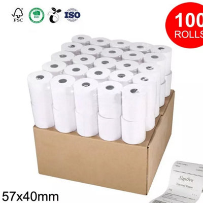 100 Thermal Rolls Cash Credit Card Machine Receipt Paper Till Roll 57X40mm from B&Q