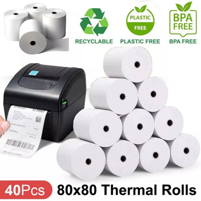 40 Rolls 80X80 Thermal Rolls Cash Credit Card Machine Receipt Paper Till Roll from B&Q