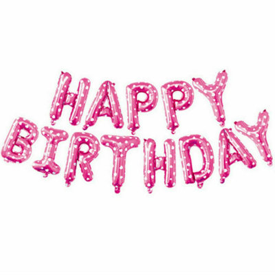  - Happy Birthday Balloons Foil Letter Balloon Banner Bunting Party Self Inflating Pink Love