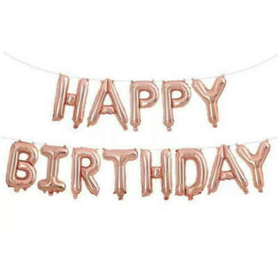 Happy Birthday Balloons Foil Letter Balloon Banner Bunting Party Self Inflating Rose Gold from B&Q