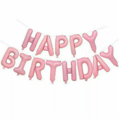 Happy Birthday Balloons Foil Letter Balloon Banner Bunting Party Self Inflating Pink from B&Q