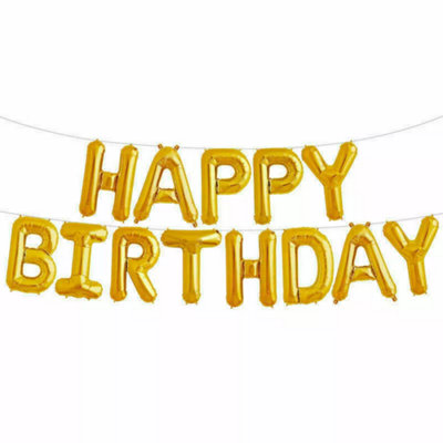 Happy Birthday Balloons Foil Letter Balloon Banner Bunting Party Self InflatingGold from B&Q