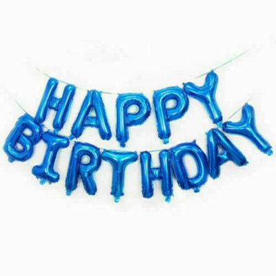 Happy Birthday Balloons Foil Letter Balloon Banner Bunting Party Self InflatingDark Blue from B&Q
