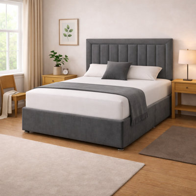 Strutted Urban Textures Grey Plush Velvet Upholstered Headboard 36 Inch Height from B&Q