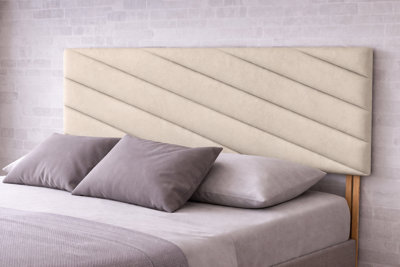  - Studded Right Diagonal Cream Plush Velvet Upholstered Headboard 20 Inch Height