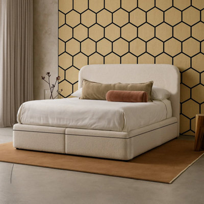  - Mira Ottoman Bed Rounded Headboard End Lift: Boucle Cream