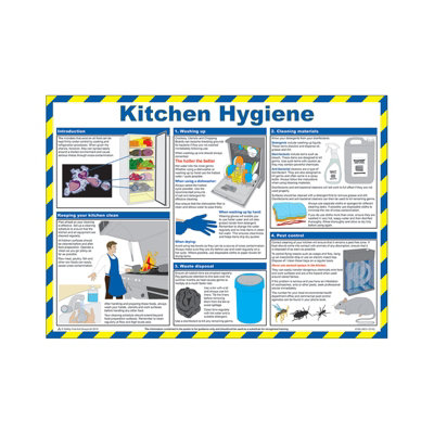 PegdevPdlFirst Aid Laminated Health & Safety PosterKitchen Hygiene GuideA2 Landscape Durable Hazard Sign. from B&Q