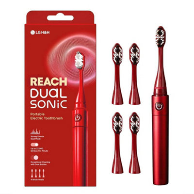 Lg Reach Dual Sonic Toothbrush Includes 4 Toothbrush Heads 27000 Vpm Red