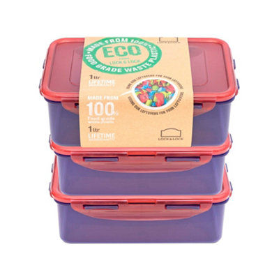 Locknlock Eco Green Rectangular Recycled Plastic Reusable Airtight Food Storage Container 1L from B&Q