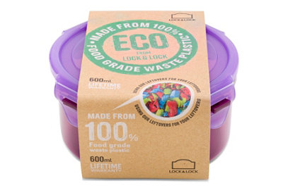 Locknlock Eco Clear Round Recycled Plastic Reusable Airtight Food Storage Container 600Ml from B&Q