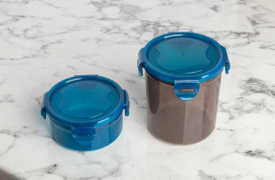 B&Q -  Eco Blue And Brown Round Plastic Airtight Reusable Food Storage Container Set Pack Of 2