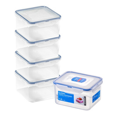 LocknLock Square Food Containers with Lids Set of 5 - Plastic Airtight & Watertight Food Storage Containers, BPA Free & Dishwasher Safe, 5 x 1.2L - Image 4
